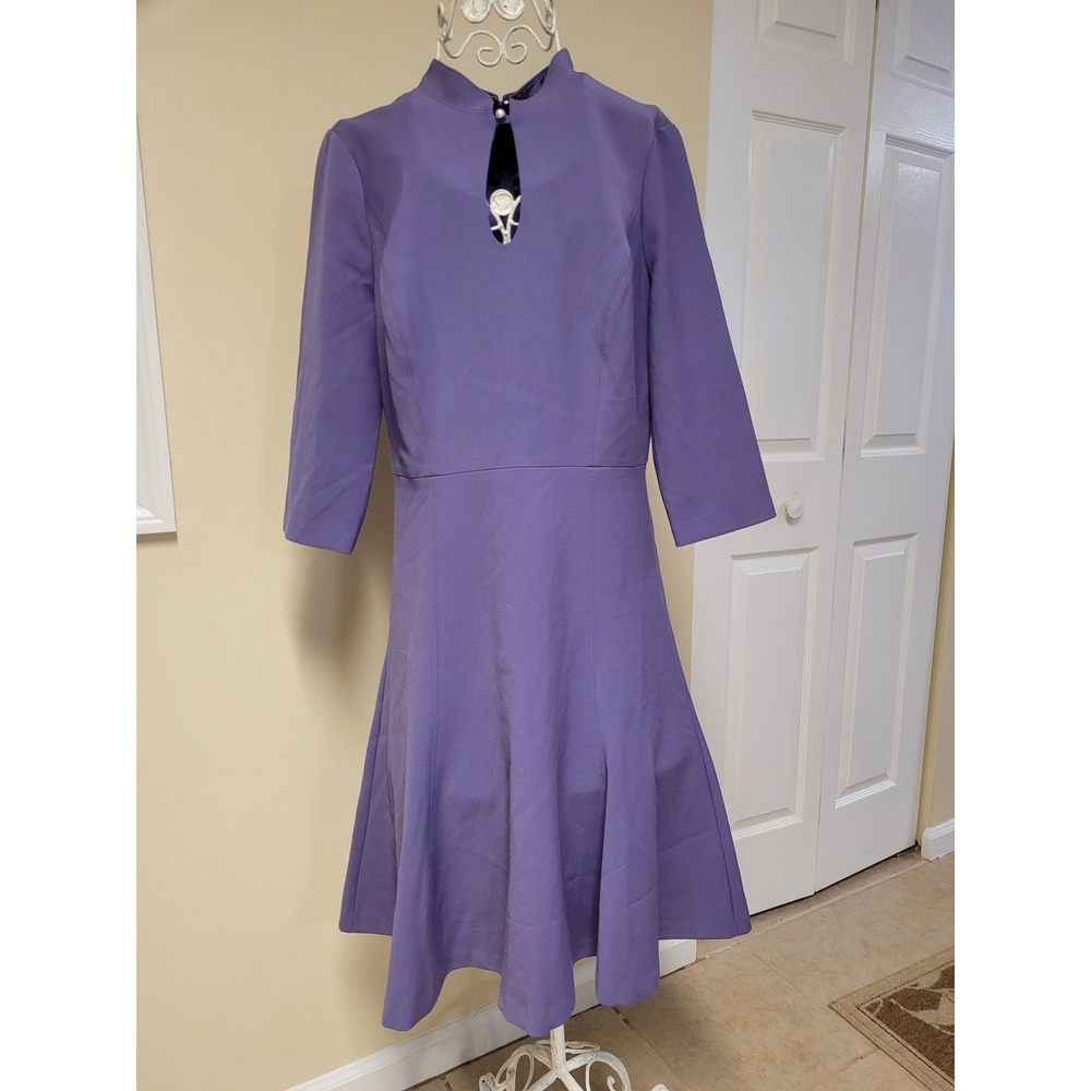 White House Black Market Purple Keyhole Fit & Trumpet  Flare Dress 8 3/4 Sleeve